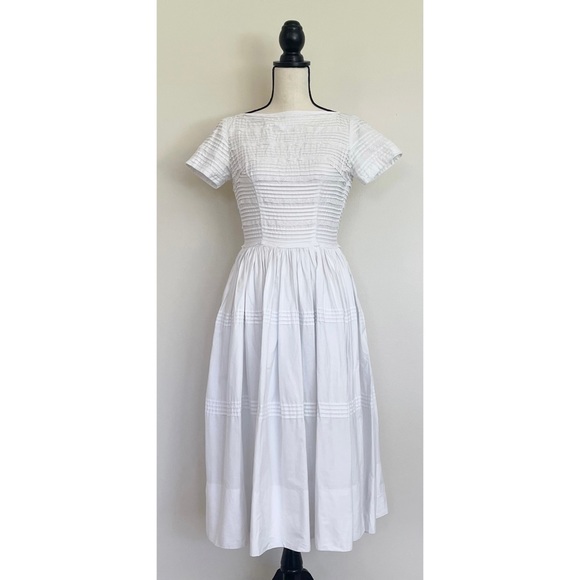 Vintage 50s White Cotton Fit and Flare Dress - Picture 6 of 10